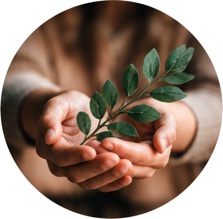 Hands clasping a small branch, symolising the possibilities in celebrancy